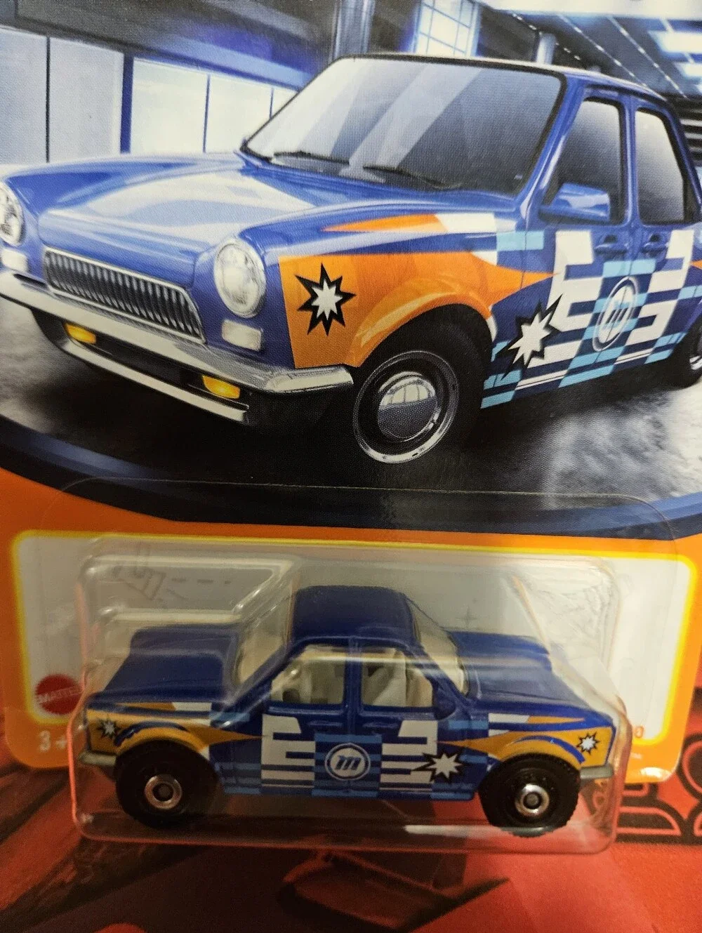 Matchbox Push' N Puller Blue & Orange Star-Stripe Die-Cast Car